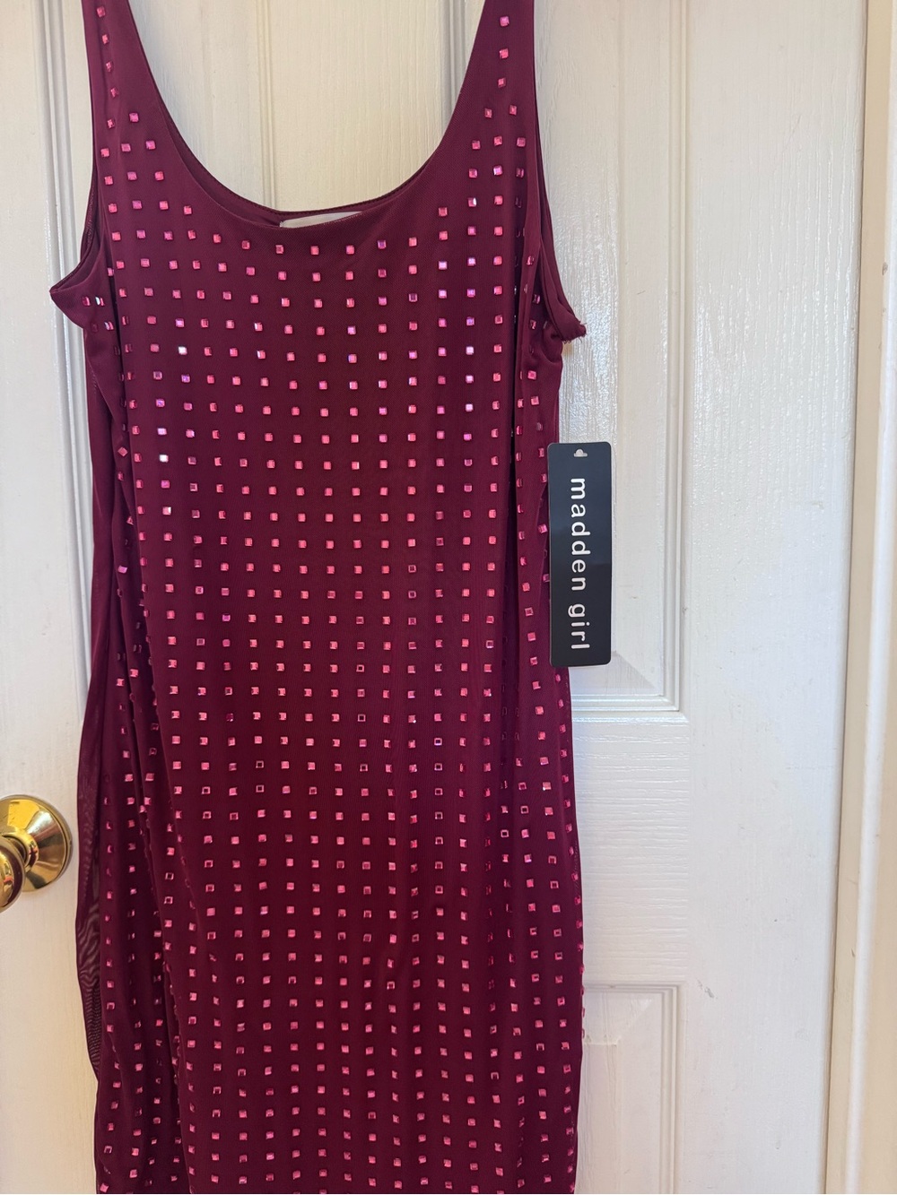 Madden Girl Burgundy Mini Dress with Pink Metallic Studs